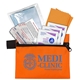 aerial view a orange w/matching color microfiber 11 pcs antiseptic and protective health living pack in zipper pouch, image 1 of 3