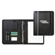aerial view a black leatherette zippered binder padfolio, image 1 of 2