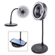 aerial view a black desktop fan with ring light wireless charger, image 1 of 2
