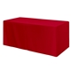 a red fitted poly / cotton 3- sided table cover - fits 6 standard table