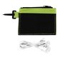 aerial view a lime green ear buds in travel wallet, image 1 of 2
