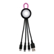 aerial view a pink clearview light up loop 3- in -1 charging cable, image 1 of 2
