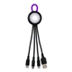 aerial view a purple clearview light up loop 3- in -1 charging cable, image 1 of 2