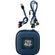 a blue textured charging cable ear bud kit