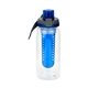 aerial view a blue locking lid 25 oz recycled bottle with infuser, image 1 of 2