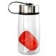 aerial view a red metal lanyard lid 18 oz bottle with floating infuser, image 1 of 2