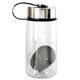 aerial view a black metal lanyard lid 18 oz bottle with floating infuser, image 1 of 2