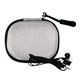 aerial view a black mini zippered ear bud case, image 1 of 2
