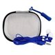 aerial view a blue mini zippered ear bud case, image 1 of 2