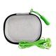 aerial view a green mini zippered ear bud case, image 1 of 2