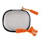 aerial view a orange mini zippered ear bud case, image 1 of 2