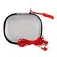 aerial view a red mini zippered ear bud case, image 1 of 2