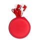 aerial view a red round zippered ear bud set, image 1 of 2