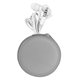 aerial view a silver round zippered ear bud set, image 1 of 2