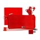 aerial view a red large stretchy wall, cable, cloth buds set, image 1 of 2