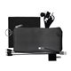 aerial view a black large stretchy wall, cable, cloth buds set, image 1 of 2