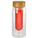 aerial view a red bamboo pattern 25 oz recycled bottle with infuser, image 1 of 2
