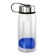 aerial view a blue metal lanyard lid 25 oz recycled bottle with floating infuser, image 1 of 2