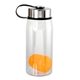 aerial view a orange metal lanyard lid 25 oz recycled bottle with floating infuser, image 1 of 2