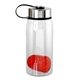 aerial view a red metal lanyard lid 25 oz recycled bottle with floating infuser, image 1 of 2