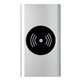 aerial view a silver ul brushed metal high density wireless power bank, image 1 of 2