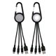 a black light up 3- in -1 carabiner charging cable