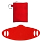 aerial view a red tall stretchy face mask pouch, image 1 of 2