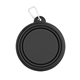 aerial view a black collapsible silicone pet bowl w / carabiner, image 1 of 2
