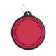 aerial view a red collapsible silicone pet bowl w / carabiner, image 1 of 2