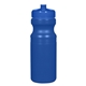 aerial view a solid blue with blue lid 24 oz poly - clear(tm) fitness bottle, image 1 of 3