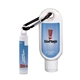 aerial view a group of 1.9 oz spf 30 sunscreen with carabiner and spf 15 lip balm in white tube with hook cap, image 2 of 12
