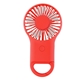 aerial view a red rechargeable handheld fan with carabiner, image 1 of 2
