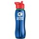 a blue bottle & red lid & green accent collar slim grip - 25 oz tritan(tm) bottle with flip straw lid and accent collar