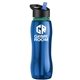 a blue bottle & black w/ blue spout lid & green accent collar slim grip - 25 oz tritan(tm) bottle with flip straw lid and accent collar