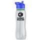 a clear bottle & blue lid & green accent collar slim grip - 25 oz tritan(tm) bottle with flip straw lid and accent collar