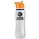 a clear bottle & orange lid & blue accent collar slim grip - 25 oz tritan(tm) bottle with flip straw lid and accent collar