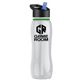 a clear bottle & black w/ blue spout lid & green accent collar slim grip - 25 oz tritan(tm) bottle with flip straw lid and accent collar
