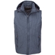 aerial view a denim blue mens jupiter puffer hoodie vest, image 1 of 2