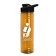 aerial view a black lid & transparent orange bottle 24 oz slim fit halcyon water bottles with drink - thru lid, image 1 of 2