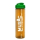 a translucent green lid & transparent orange bottle 24 oz slim fit water bottle with flip lid