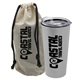 a natural bag & silver tumbler explorer tumbler - 18 oz tumbler with slide - lid in a reusable cotton bag