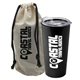 a natural bag & metallic black tumbler explorer tumbler - 18 oz tumbler with slide - lid in a reusable cotton bag