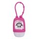aerial view a neon pink 1 oz travel antibacterial hand sanitizer with adjustable silicone strap, image 1 of 2