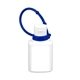 aerial view a blue sunfun connect .5 oz broad spectrum spf 30 sunscreen lotion in solid white flip - top squeeze bottle with colorful silicone leash, image 1 of 3