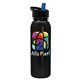 a black-with-blue-spout lid & metallic-black bottle terrain - 24 oz metalike bottle with flip straw lid and digital imprint