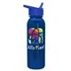 aerial view a blue lid & metallic-blue bottle terrain - 24 oz metalike bottle with flip straw lid and digital imprint, image 1 of 2