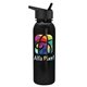 aerial view a black lid & metallic-black bottle terrain - 24 oz metalike bottle with flip straw lid and digital imprint, image 1 of 2