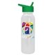 aerial view a green lid & white bottle terrain - 24 oz metalike bottle with flip straw lid and digital imprint, image 1 of 2