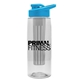 aerial view a clear bottle & cyan lid & frost infuser the flair - 26 oz transparent tritan(tm) bottle with drink thru lid and large infuser, image 2 of 2