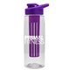 aerial view a clear bottle & violet lid & violet infuser the flair - 26 oz transparent tritan(tm) bottle with drink thru lid and large infuser, image 2 of 2